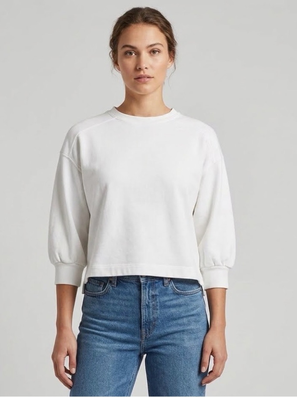 NWOT Banana Republic French Terry Boxy Cropped White Sweatshirt XS